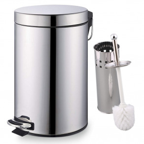 Set cos gunoi inox cu pedala 20l   perie wc inox