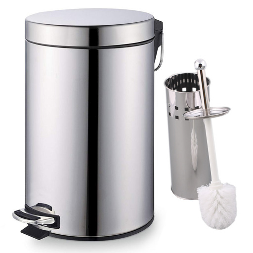 Set cos gunoi inox cu pedala 20l   perie wc inox