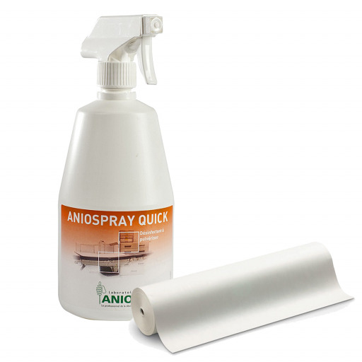 Pachet rola medicala cearceaf hartie   spray dezinfectant Aniospray