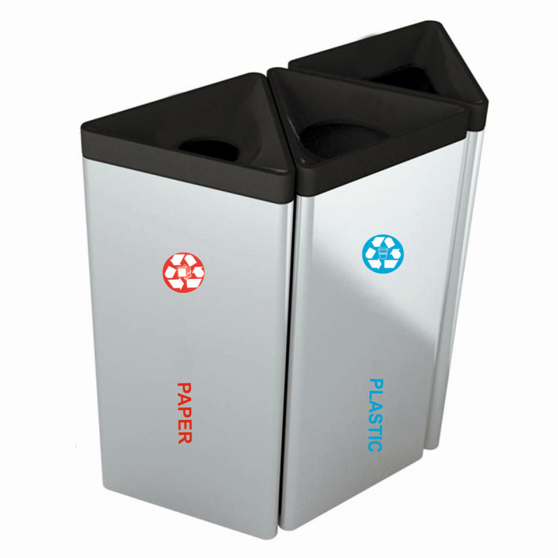 Set 3 cosuri de gunoi pentru colectare selectiva forma triunghi 3 54 litri Set 3 cosuri de gunoi pentru colectare selectiva forma triunghi 3 54 litri