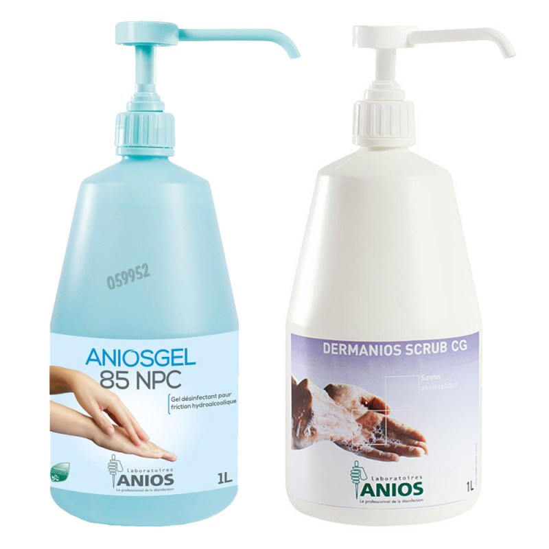 Pachet dezinfectant maini virucid Aniogel 85 NPC   sapun antiseptic Dermanios Scrub CG 1l