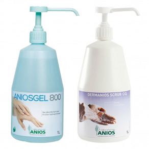 Pachet dezinfectant maini virucid Aniogel 800   sapun antiseptic Dermanios Scrub CG 1l