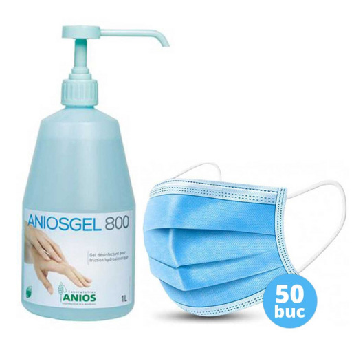 Pachet dezinfectant maini Aniosgel 800   masca medicala 50 buc
