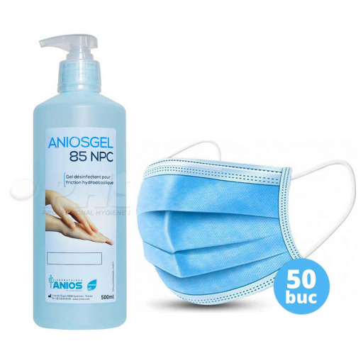 Pachet dezinfectant maini Aniogel DT85 500ml   masca medicala 50 buc