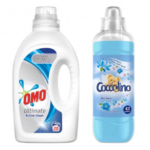 Pachet detergent rufe Omo 1l   balsam Cocolino Blue Splash  42 spalari