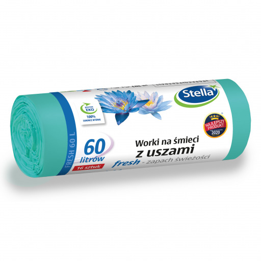 Saci menaj cu urechi Stella  Fresh LDPE 60 litri  16 buc rola