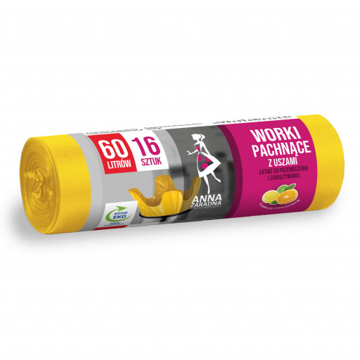 Saci menaj 60 litri cu urechi  parfum de citrice  galbeni  HDLD  16 buc rola
