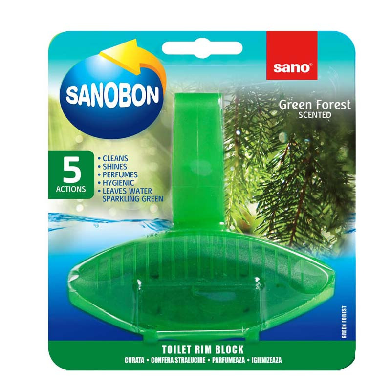 Odorizant WC cu suport solid Sano Bon Blue Green Forest 5 in 1