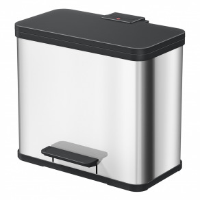 Cos inox Duo Plus L cu pedala  compartimentat 17 litri   9 litri 1