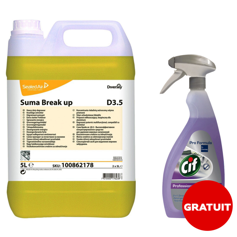 Pachet detergent degresant Suma Break Up D3 5   dezinfectant suprafete 2in1  Cif Pro Formula virucid 750 ml