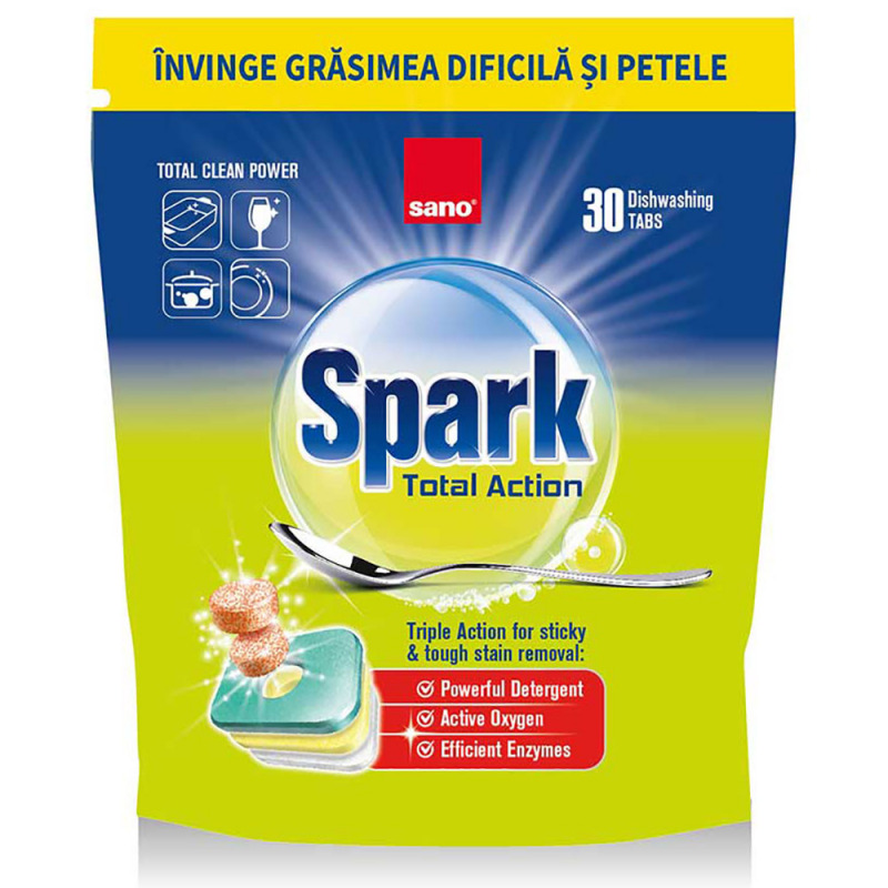 Detergent tablete pentru masina de spalat   SANO SPARK Total Action  30 bucati