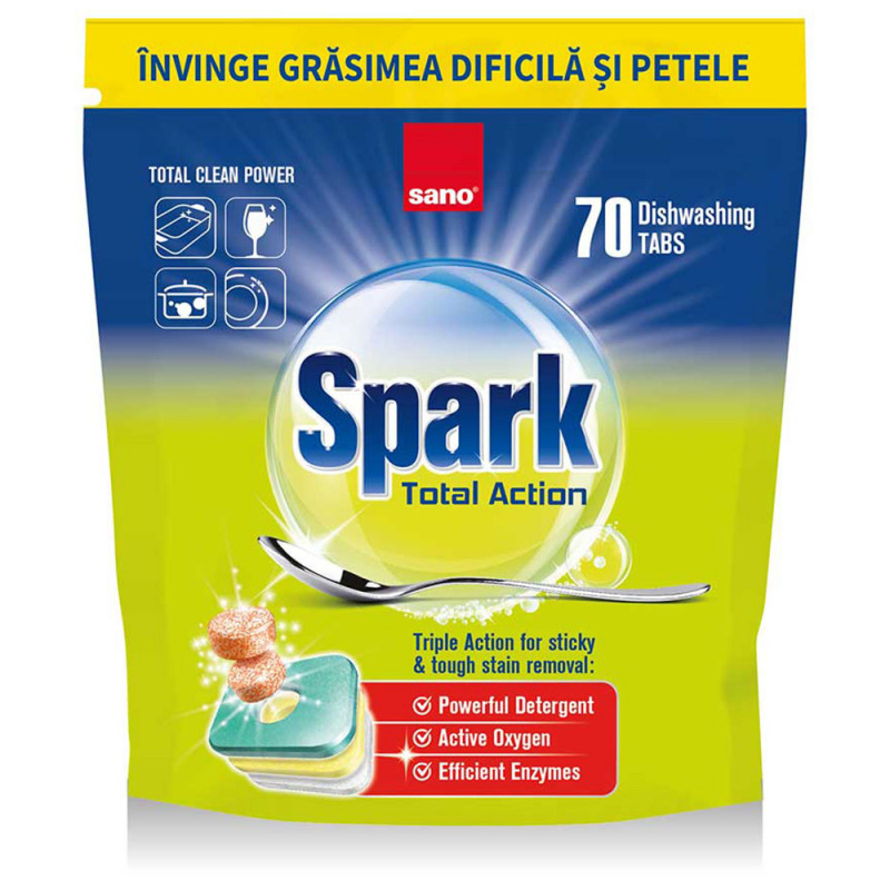 Detergent tablete pentru masina de spalat SANO SPARK Total Action 70 bucati Detergent tablete pentru masina de spalat SANO SPARK Total Action 70 bucati