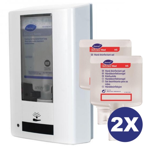 Pachet dozator senzor Diversey alb + 2 dezinfectant gel Soft Care Med H5