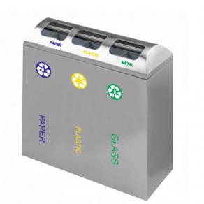 Set 3 cosuri gunoi inox colectare selectiva, cos reciclare gunoi - 3*48 litri