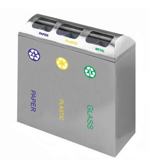 Set 3 cosuri gunoi inox colectare selectiva, cos reciclare gunoi - 3*48 litri