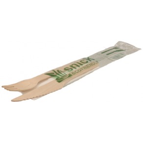 Set tacamuri din lemn ECO ambalate, cutit + furculita + servetel, 100 buc/set