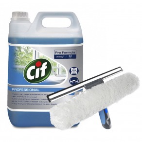 Pachet detergent geamuri si suprafete lavabile Cif Pro Formula + racleta sters geamuri Lewi 35 cm