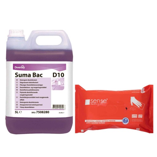 Pachet det dezinfectant Suma Bac D10 + servetele dezinfectante Sense