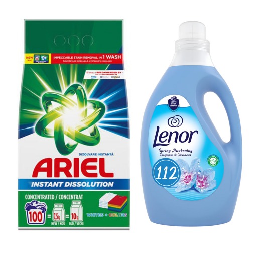 Pachet detergent rufe Ariel + balsam Lenor Spring Awakening