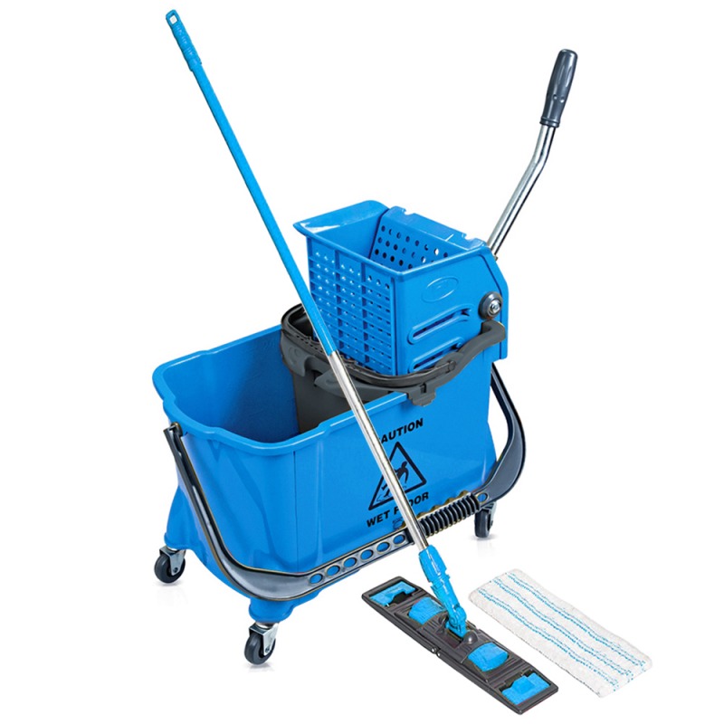 Set curatenie carucior profesional cu mop plat si maner aluminiu Set curatenie carucior profesional cu mop plat si maner aluminiu