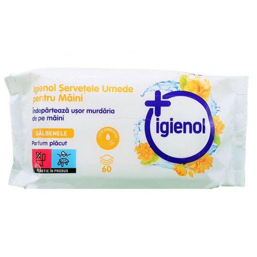 Servetele Antibacteriene Igienol pentru maini, galbenele, 60 buc/pachet