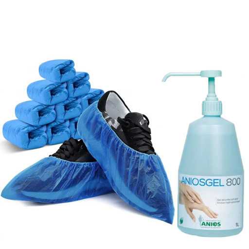 Pachet acoperitori pantofi, grosime 25 mcroni + dezinfectant maini virucid Aniogel DT800, 1 l