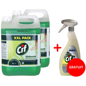 Promo 2 x Detergent vase Cif Profesional Lemon, concentrat, 5L + Degresant pentru grasimi - Cif Pro Formula 750ml, gratuit