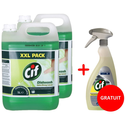 Promo 2 x Detergent vase Cif Profesional Lemon, concentrat, 5L + Degresant pentru grasimi - Cif Pro Formula 750ml, gratuit