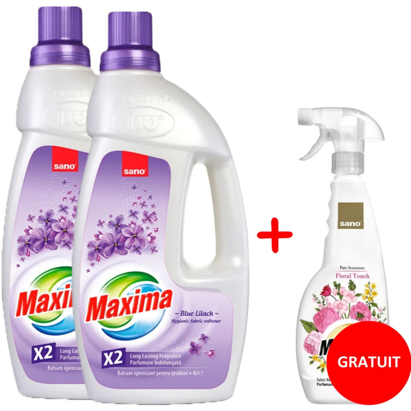 Promo 2 x Balsam de rufe Sano Maxima BIO, 4L + Parfumant și Balsam de Rufe Sano, Floral Touch, 750ml, gratuit Promo 2 x Balsam de rufe Sano Maxima BIO, 4L + Parfumant și Balsam de Rufe Sano, Floral Touch, 750ml, gratuit