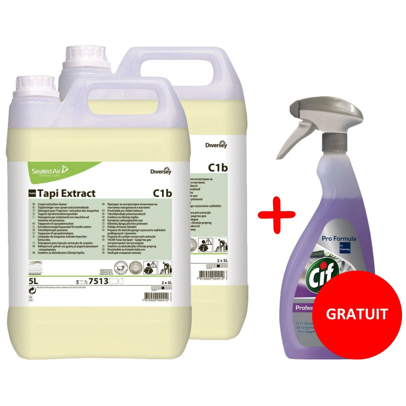 Promo 2 x Detergent covoare, mochete - Tapi Extract, 5 litri + Detergent dezinfectant suprafete, Cif Pro Formula, 750ml, gratuit Promo 2 x Detergent covoare, mochete - Tapi Extract, 5 litri + Detergent dezinfectant suprafete, Cif Pro Formula, 750ml, gratuit