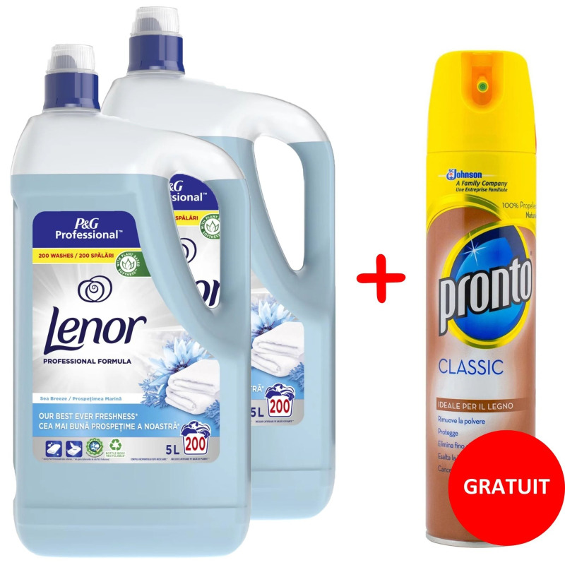 Promo 2 x Balsam Lenor Professional Spring 5L, + Spray curatare mobila Pronto Lemn 300 ml GRATUIT Promo 2 x Balsam Lenor Professional Spring 5L, + Spray curatare mobila Pronto Lemn 300 ml GRATUIT