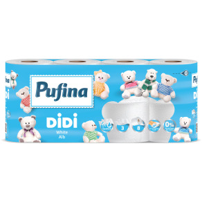 Hartie igienica Pufina Didi, 3 straturi, fara miros, 8 role/set