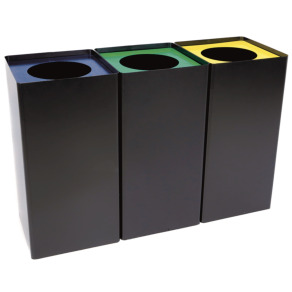Set cos gunoi colectare selectiva, cos reciclare gunoi, metalic, negru  3*54 litri