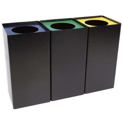 Set cos gunoi colectare selectiva, cos reciclare gunoi, metalic, negru  3*54 litri