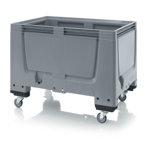 Boxpalet plastic Auer, pereti plini, 120x100x100cm, 4 roti, gri, fabricat Germania