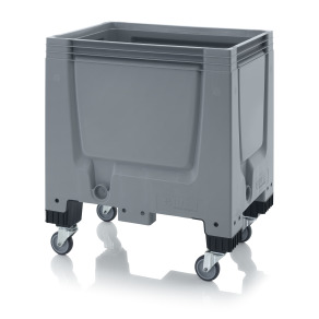 Boxpalet plastic Auer, pereti plini, 80x60x93 cm, 4 roti, gri, fabricat Germania