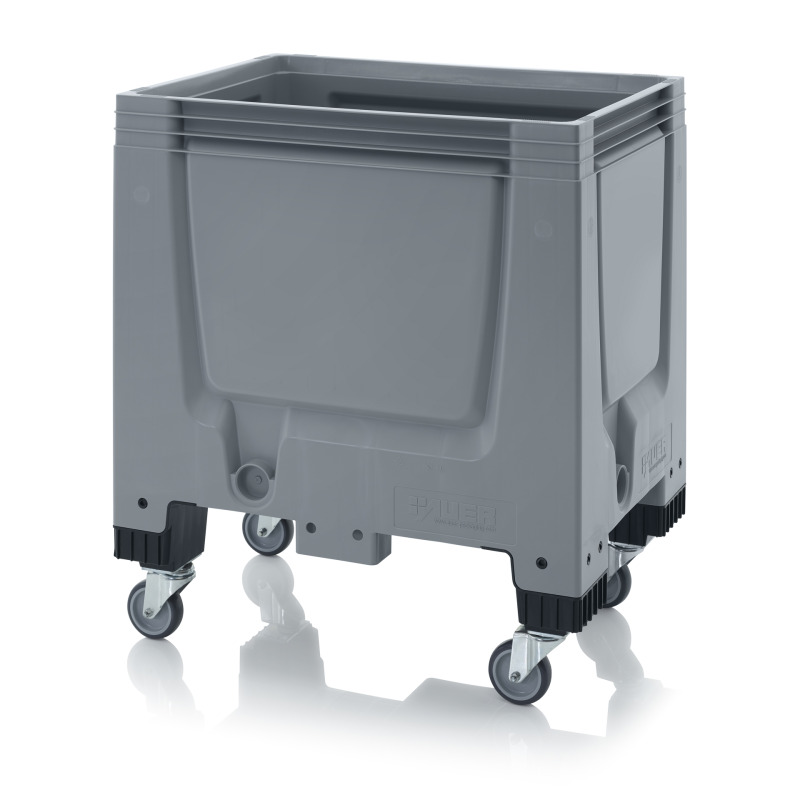 Boxpalet plastic Auer, pereti plini, 80x60x93 cm, 4 roti, gri, fabricat Germania