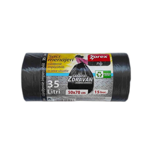Saci menajeri 35 litri L.D.P.E. 15 buc/rola