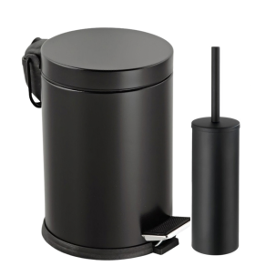 Set cos gunoi otel inoxidabil negru cu pedala 5l + perie wc otel negru
