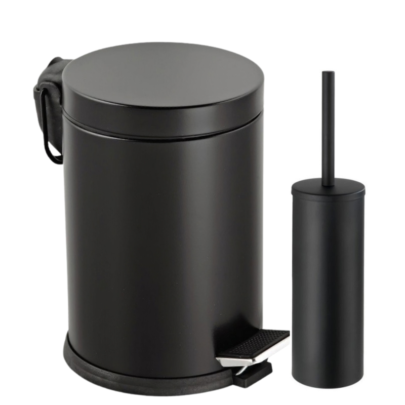 Set cos gunoi otel inoxidabil negru cu pedala 5l + perie wc otel negru
