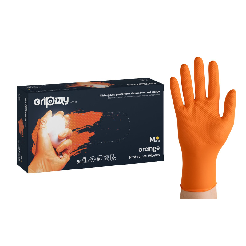 Gripzzly, manusi nitril cu textura diamantata, orange, M