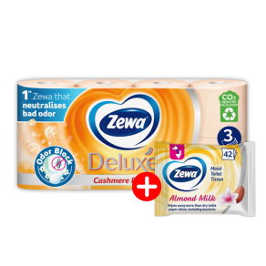 Pachet Hartie igienica ZEWA Cashmere Peach, 3 straturi + Hartie igienica umeda Zewa Almond, 42 buc