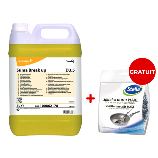 Pachet Promo detergent degresant Suma Break Up D3.5 + Burete spiralat inox Maxi Stella, GRATUIT