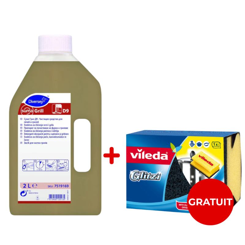 Pachet detergent plite si gratare Suma Grill 2 l + Burete de vase Vileda Glitzi