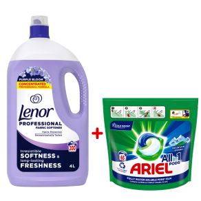 Detergent Capsule Ariel ALLin1, 65buc + Balsam Lenor Professional Lavander, 4L, 200 spalari