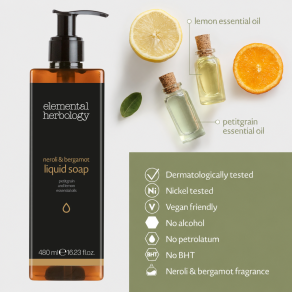 Pachet dispenser hotelier sapun lichid + suport perete, Elemental Herbology, 480 ml