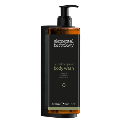 Pachet dispenser hotelier gel de dus + suport perete, Elemental Herbology, 480 ml