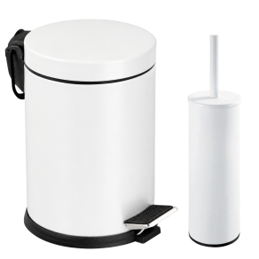Set cos gunoi otel inoxidabil alb cu pedala 5l + perie wc otel alb