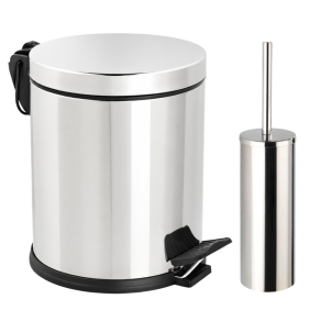 Set cos gunoi inox cu pedala  5l + perie wc inox