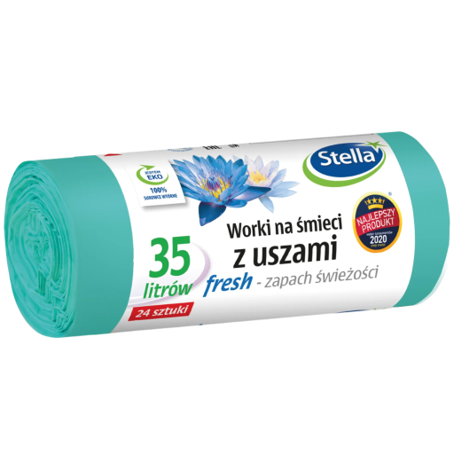Saci menaj parfumati cu urechi 35 litri Stella Fresh, LDPE 24 bucati/rola